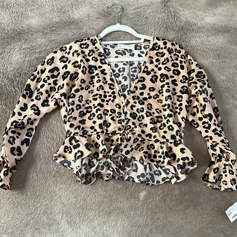 Cheetah silk long sleeve top